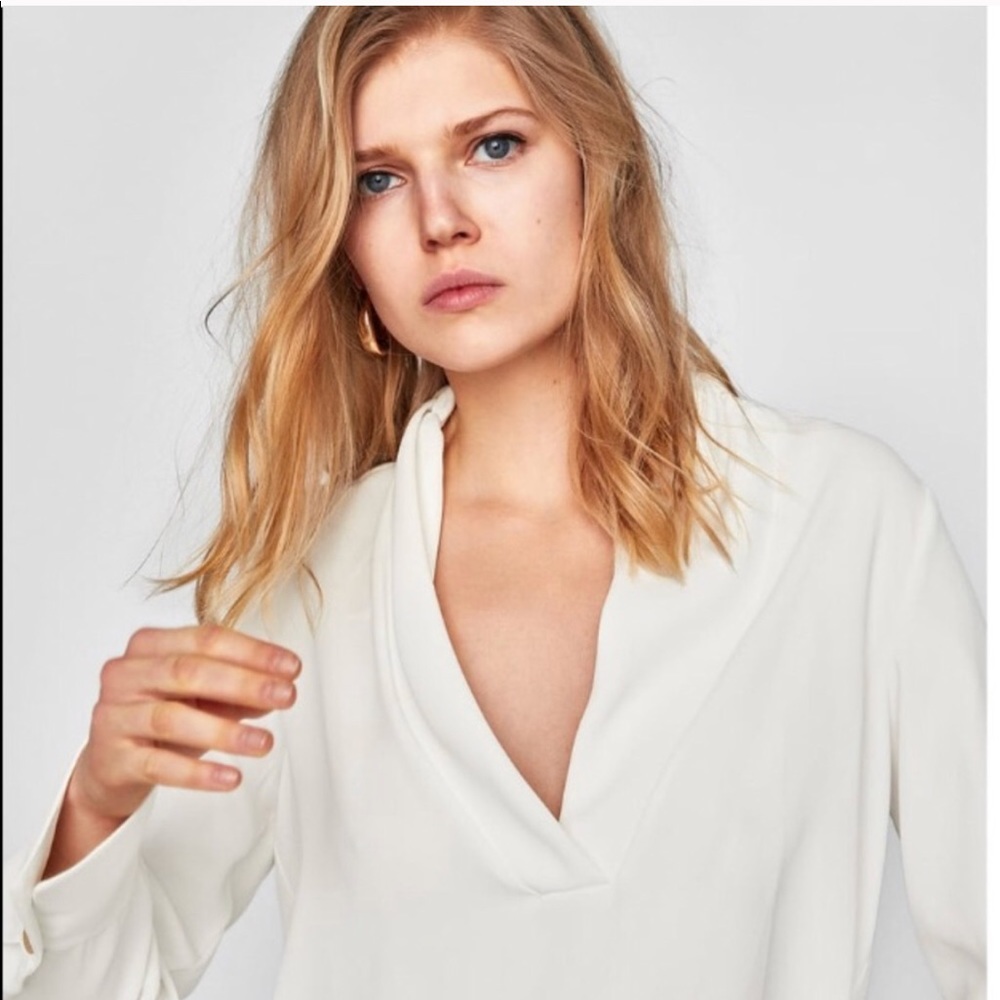 Zara White Drape Blouse
